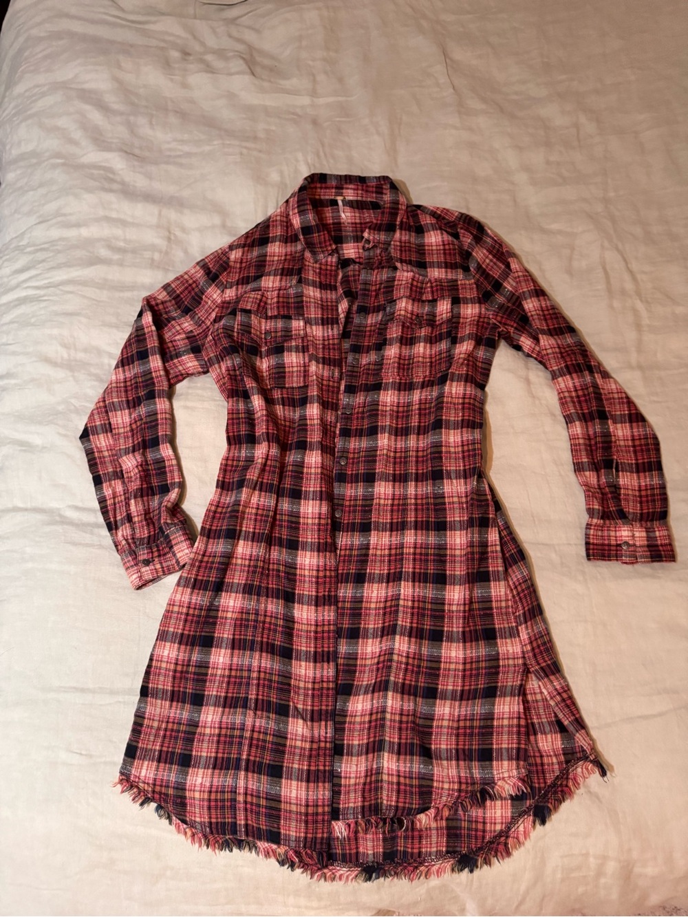 Free People Plaid Button-Front Shirt Dress in Red and Black
